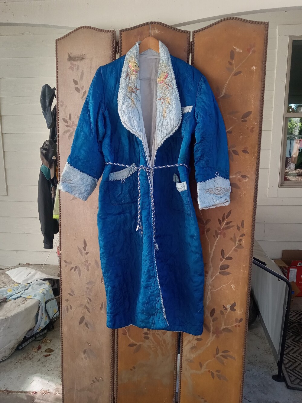 Vintage 50s Korean Mens Quilted Dragon Robe